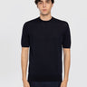 ALPHA STUDIO-Maglia con Maniche Corte in Cotone Blu Notte-TRYME Shop