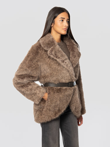 Jacke aus langhaarigem Kunstpelz Greige