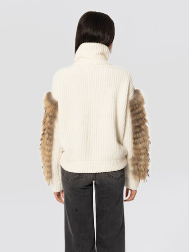 Wool Knit Jacket with Fur Cream