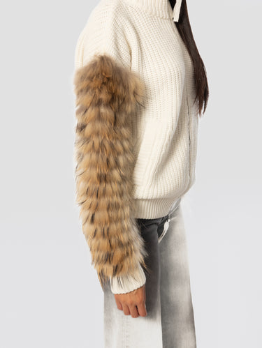 Wool Knit Jacket with Fur Cream