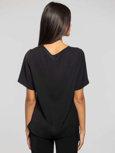 Bluse mit Rundhalsausschnitt und kurzen Ärmeln Schwarz