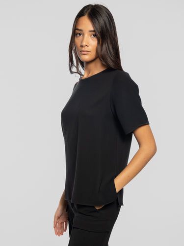 Bluse mit Rundhalsausschnitt und kurzen Ärmeln Schwarz