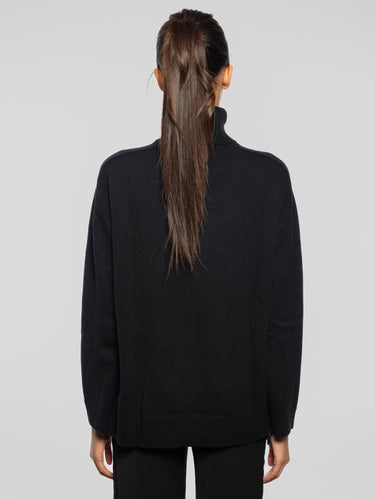 Rollkragenpullover aus Wolle Schwarz