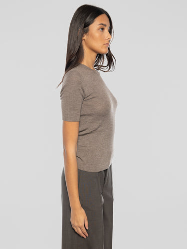 Kurzarm-Rippstrickpullover Nerzfarben