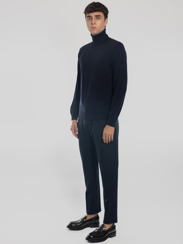 Pantaloni con Coulisse in Fresco Lana Blu