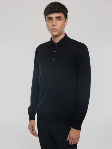 Polo en laine avec col structuré noir