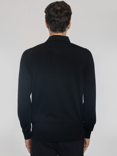Polo en laine avec col structuré noir