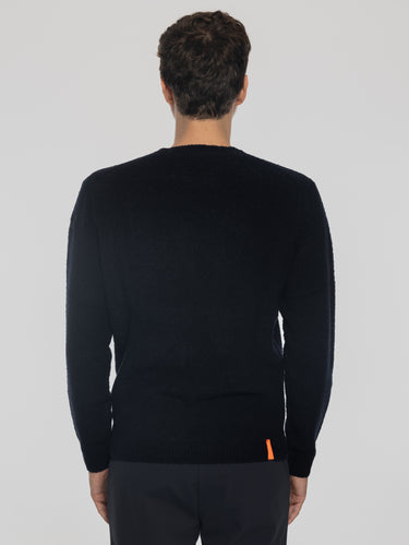 Pull Col Rond en Laine Bouclé Bleu Foncé