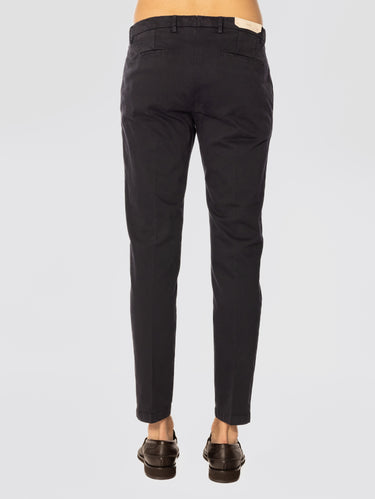 Blue Slim Cotton Gabardine Pants