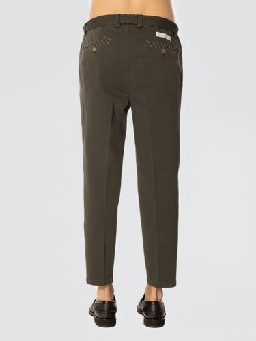 Military Green Bull Denim Pants with Pleats
