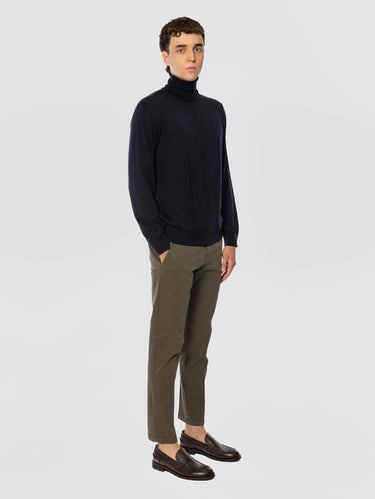 Military Green Slim Cotton Gabardine Pants