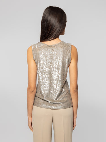 Rundhalsbluse mit Pailletten in Hellgrau Mélange