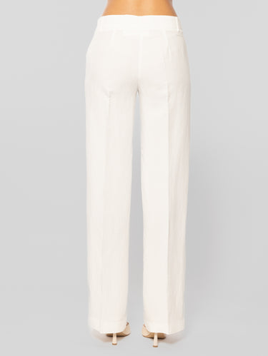 White Linen and Viscose Palazzo Pants
