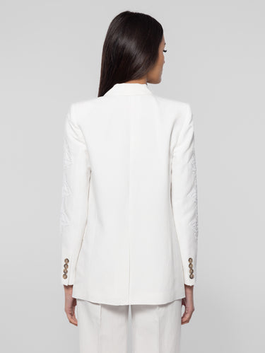 White Double-Breasted Linen and Viscose Jacket