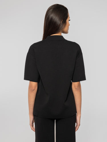 Black V-Neck Knit Polo