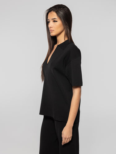 Black V-Neck Knit Polo