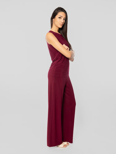 Broek van Elastische Jersey met Hoge Taille Bordeaux