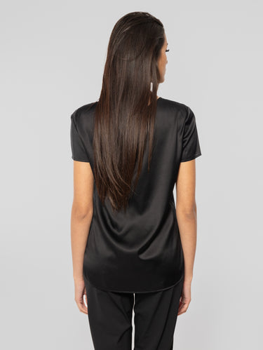 Cortona-Rundhalsbluse aus Seide in Schwarz