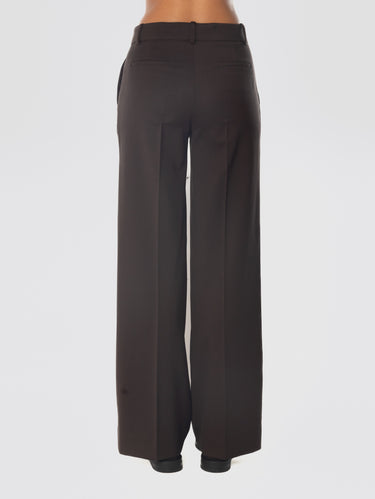 Dark Brown Wool Gabardine Palazzo Pants