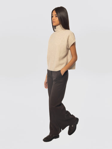Dark Brown Wool Gabardine Palazzo Pants