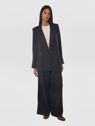Black Pinstripe Double-Breasted Blazer