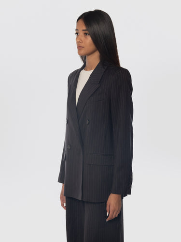 Black Pinstripe Double-Breasted Blazer