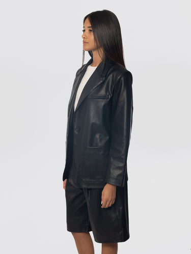 Black Faux Leather Wide Jacket