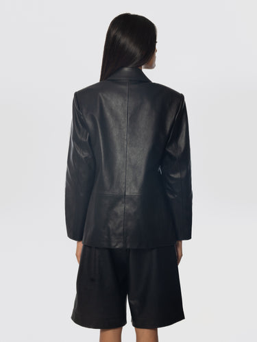 Black Faux Leather Wide Jacket