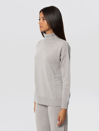 Maglia a Collo Alto in Lana Vergine Grigio Chiaro