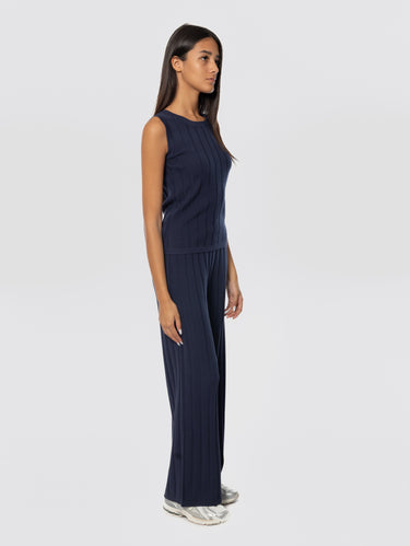 Pantalon côtelé en viscose stretch bleu