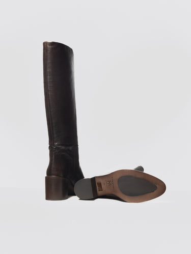 Dark Brown Leather Boots with Heel