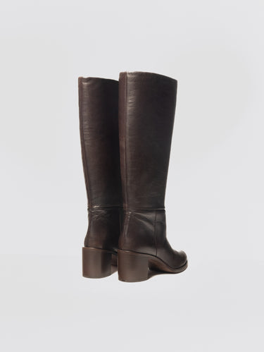 Dark Brown Leather Boots with Heel