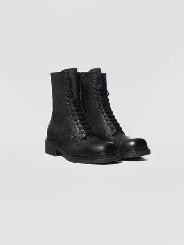 Zware leren veterlaars in zwart
