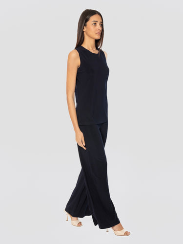 Broek van elastische jersey met hoge taille blauw