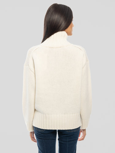 Maglia a Trecce con Collo Alto Avorio