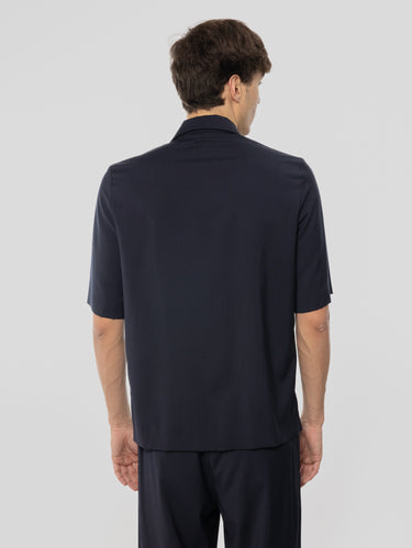 Overshirt Atila mit kurzen Ärmeln aus Fresco-Wolle Blau