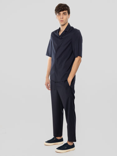 Overshirt Atila mit kurzen Ärmeln aus Fresco-Wolle Blau