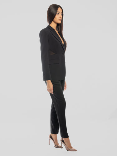 Giacca con Inserto in Georgette Nero