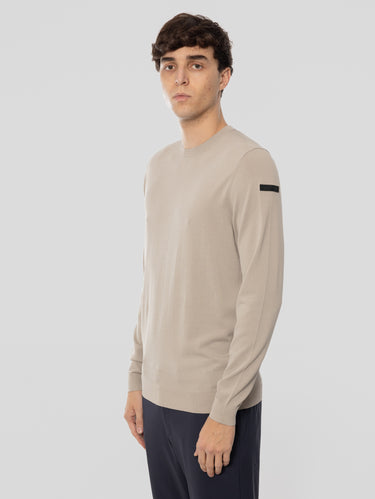 Pull col rond en fil stretch sable