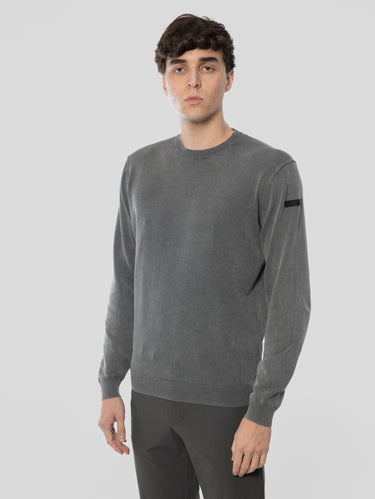 Pull col rond en coton délavé gris