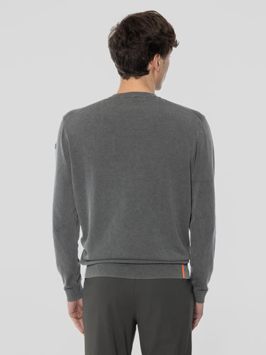 Pull col rond en coton délavé gris