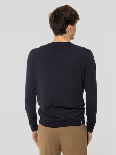 Pull col rond en fil stretch bleu noir