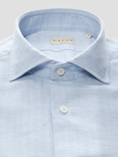 Camicia Tinta in Capo Spina di Pesce Celeste