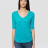 NOTSHY-T-shirt in Lino con Scollo a V Romana Verde-TRYME Shop