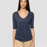 NOTSHY-T-shirt in Lino con Scollo a V Romana Blu-TRYME Shop