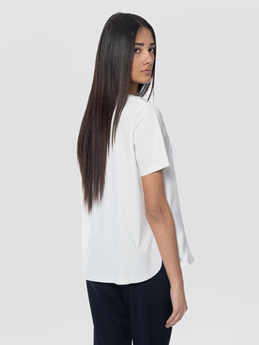 Rundhalsbluse aus Seide Weiß
