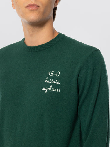 Pull col rond avec broderie 15/0 Battue Régulière Vert