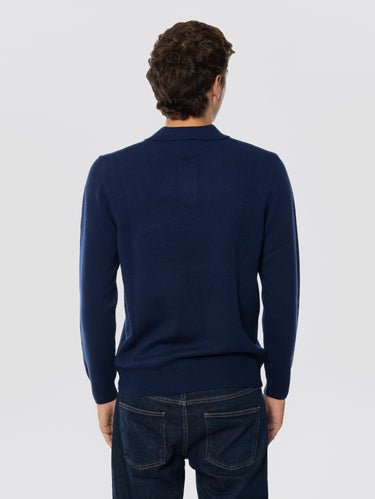 Polo en laine mérinos bleu