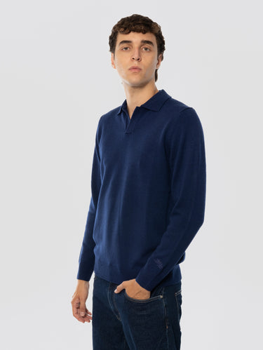 Polo en laine mérinos bleu