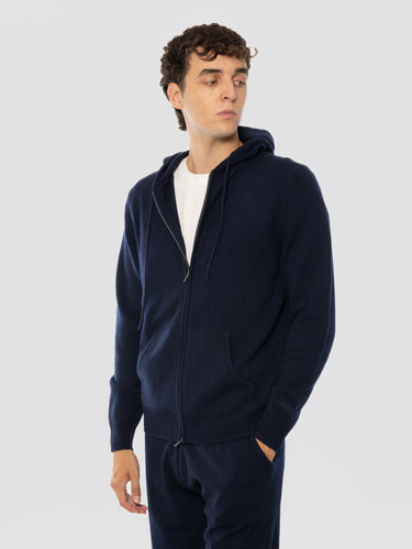 Wollen Hoodie met Rits Blauw